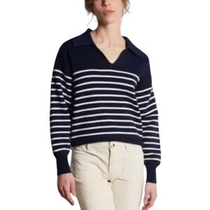 Kerri Rosenthal Navy And White Striped Heart Sweater Size Large